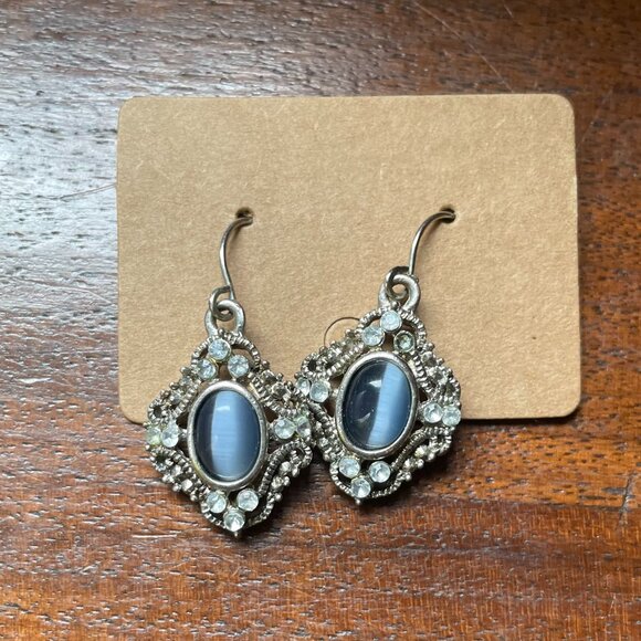 3/$12.  Silver Toned Dangle Earrings with a Blue Stone and Faux Diamonds. - Picture 1 of 2